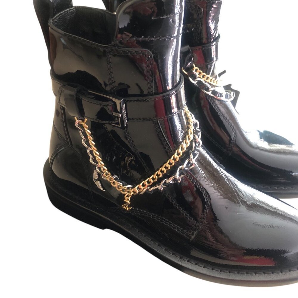 ZADIG & VOLTAIRE New Laureen Patent Leather Chain Boots Size 36 / US 5 - Picture 2 of 12